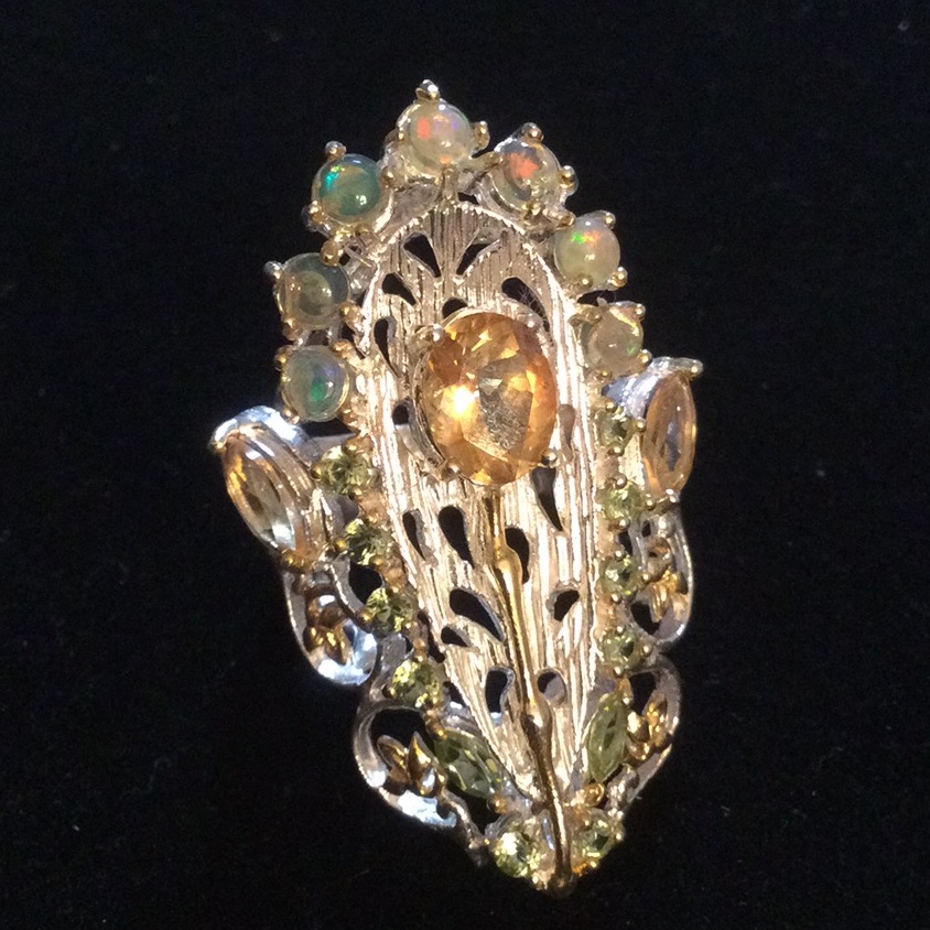 Exquisite Genuine Citrine & Opal Ring